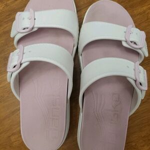 Dansko White and Pink Sandals- Slides With Adjustable Straps With Buckles